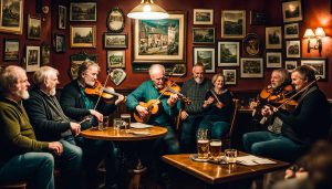 Irish music session in a traditional Galway pub